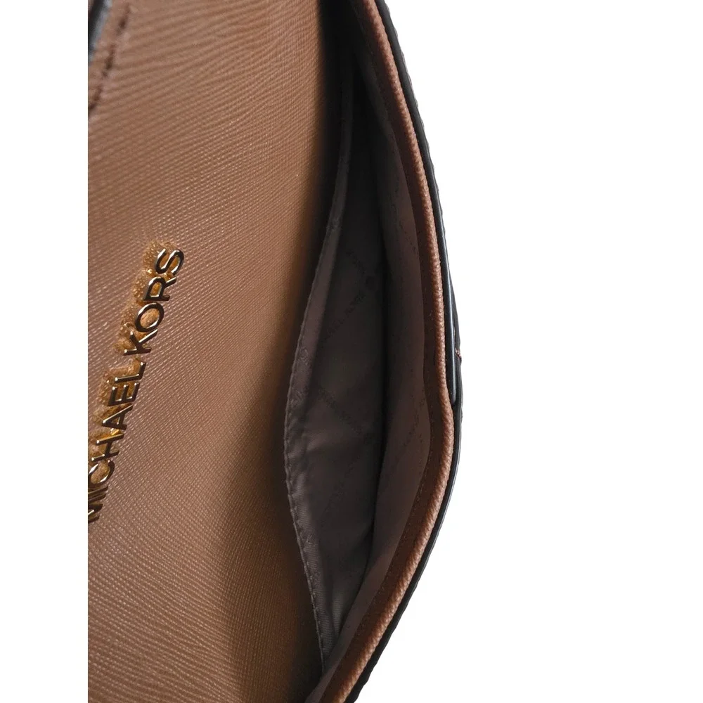 Michael Kors Brown Saffiano Leather Dome Crossbody Bag Gold Hardware